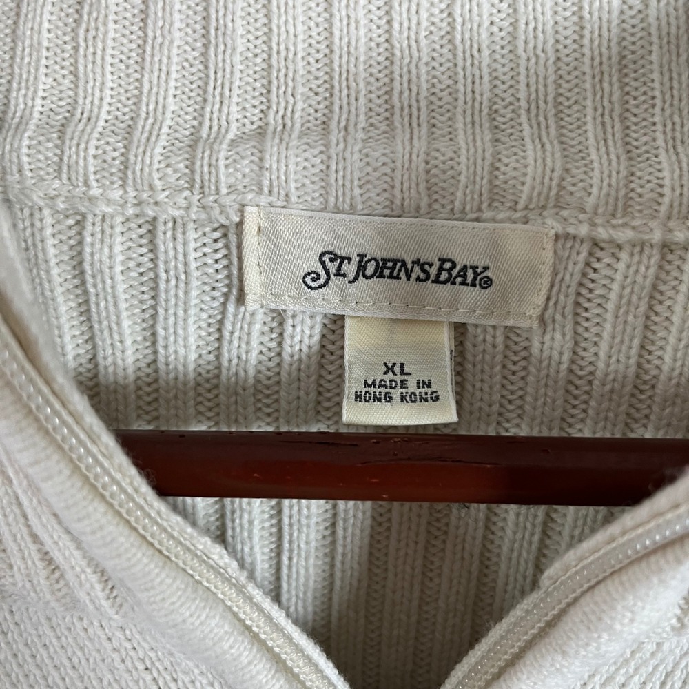 Vintage Y2K St John's Bay Chocolate Brown Ribbed Quarter Zip Sweater Striped - Picture 6 of 8